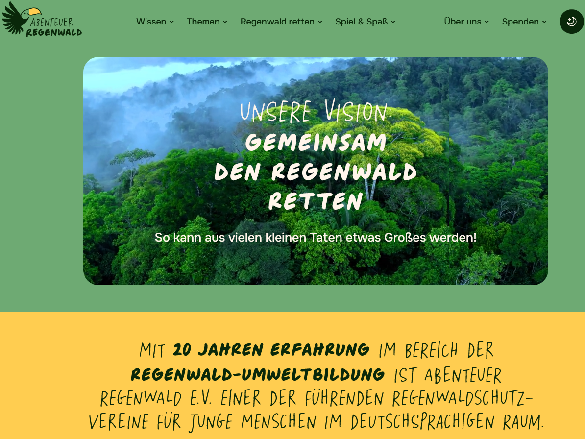 Man sieht die Website.