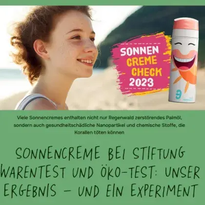 Man sieht eine Übersicht der Seite zum Sonnencreme-Test.