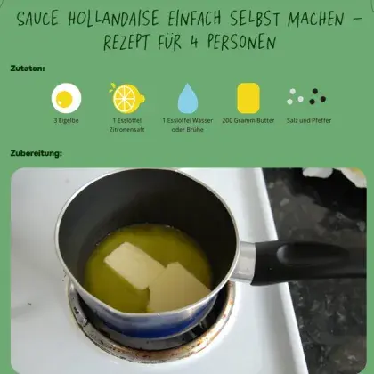 Man sieht ein Bild mit einem Rezept für Spargelsoße.