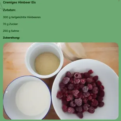 Man sieht Zutaten für ein Eis-Rezept.