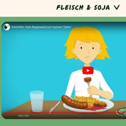 Man sieht ein Video-Startbild mit einem Mädchen mit einer Bratwurst auf dem Teller.