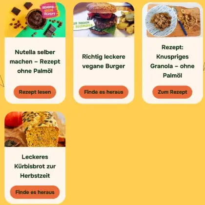 Man sieht eine Übersicht zu verschiedenen Rezepten.