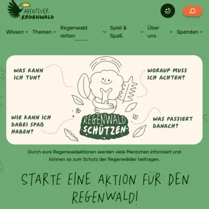 Man sieht eine gezeichnete Übersicht der Seite zu Umweltaktionen.