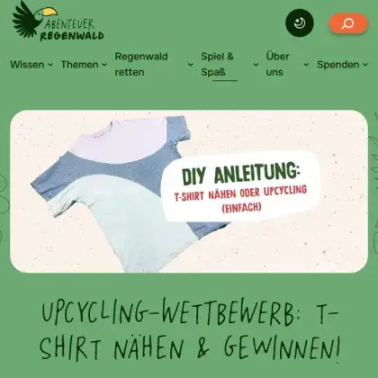 Man sieht eine Übersicht der Seite und ein Bild von einem T-Shirt.