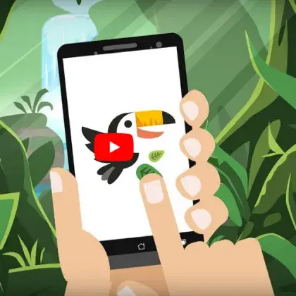 Man sieht ein Handy mit dem Erklärfilm zum Regenwald.