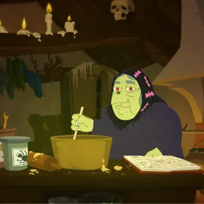 Illustration Hexe beim Kochen