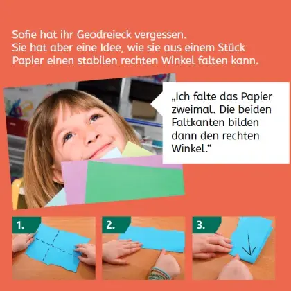 Man sieht ein Mädchen, dass ein Papier faltet.