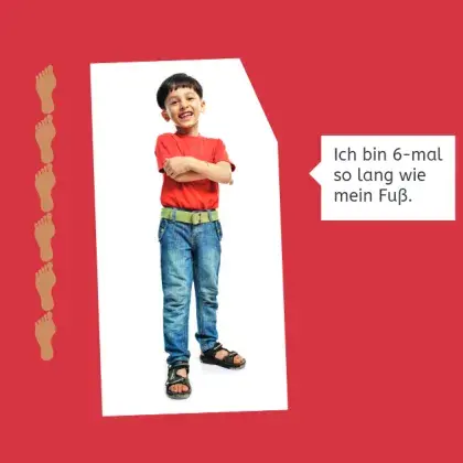 Man sieht einen Jungen und eine Angabe zu seiner Größe.