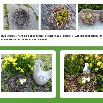 Man sieht Bilder von einem selbstgebastelten Vogelnest.