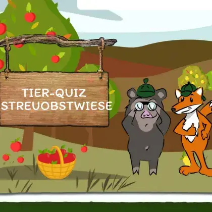 Man sieht eine Übersicht der Seite und einen gezeichneten Fuchs und eine Schwein.