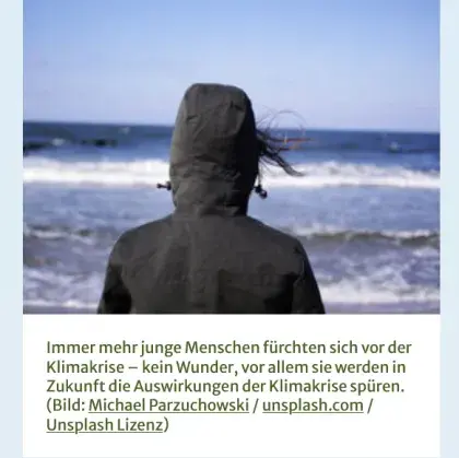 Man sieht eine Übersicht der Seite und ein Mädchen, dass vor einem Meer steht.