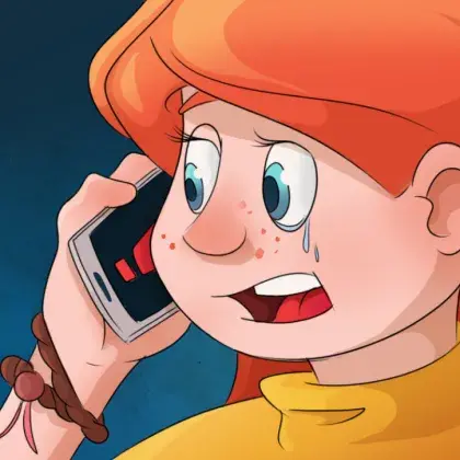 Illustration weinendes Mädchen an Handy