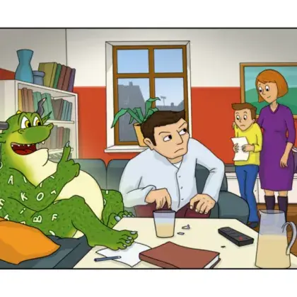 Comic Familie und Monster Lurs