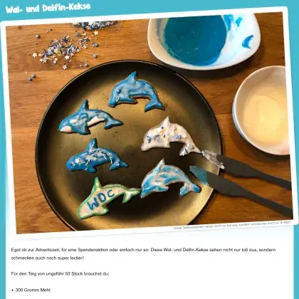 Man sieht Kekse mit Wal- und Delfin-Keksen.