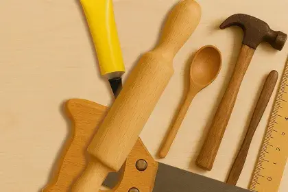 Werkbank mit Nudelholz und Werkzeug