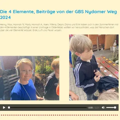 Man sieht Kinder, die ein Interview führen.