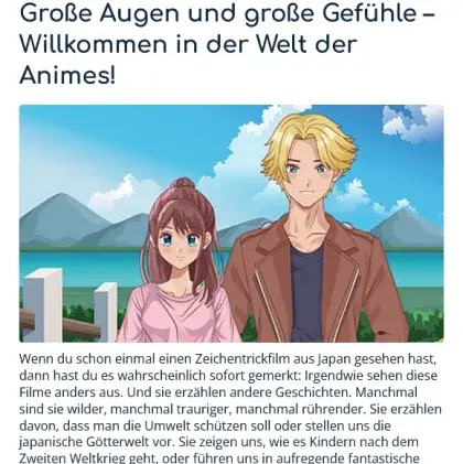 Man sieht einen Text und ein Foto aus einem Anime-Film.