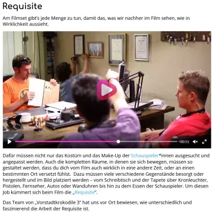 Man sieht einen Text und einige Requisiten.