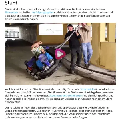 Man sieht einen Text und ein Bild mit einem Stunt.
