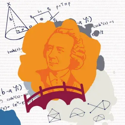 Man sieht ein gezeichnetes Bild mit dem Kopf von Leonhard Euler.