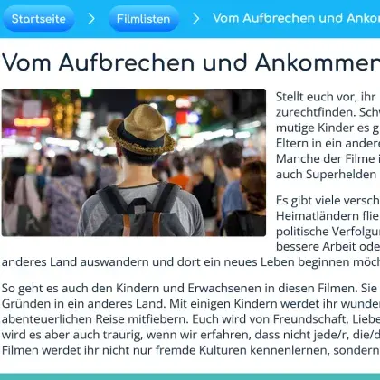 Man sieht einen Text und ein Foto mit einem reisenden Jungen.